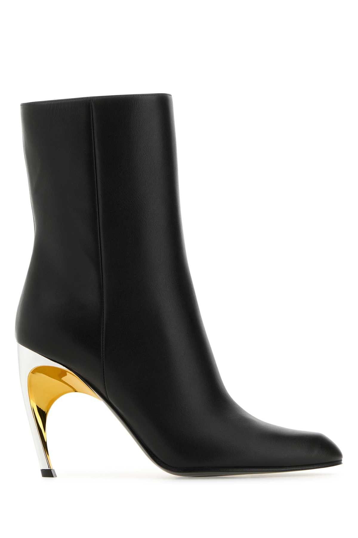 image of Alexander Mcqueen Black Leather Armadillo Ankle Boots, Women's (Size 7)