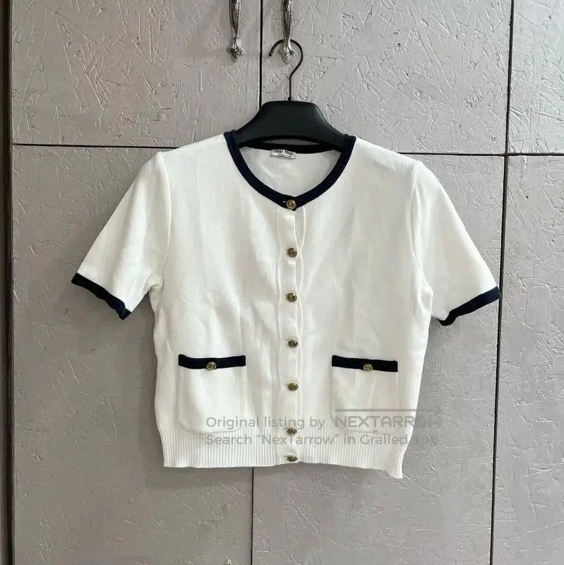 Miu Miu Miu Miu White Cotton Short-Sleeve Sweater . Size S / US 4 / IT 40 - 1 Thumbnail