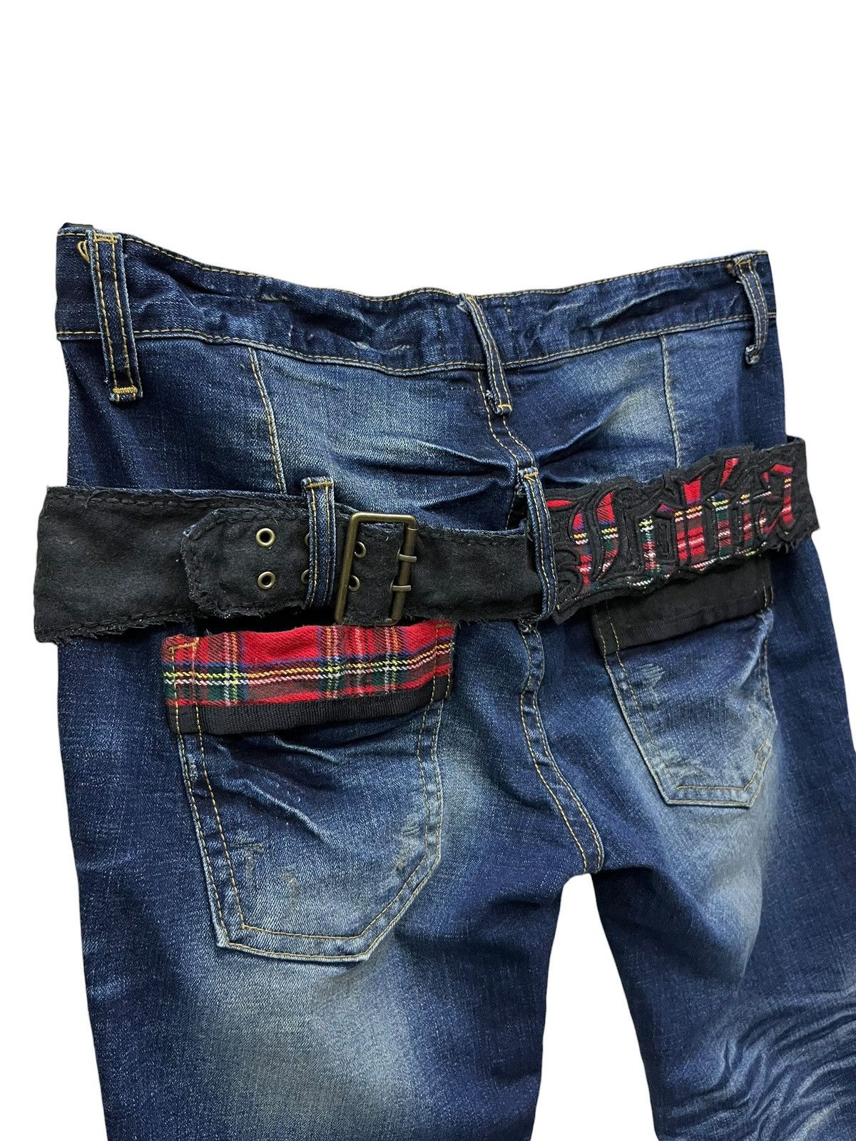 Lolita Jeans Vintage Lolita Madras Tartan Belted Punk Acid Wash Denim Y2K Size US 34 / EU 50 - 2 Thumbnail