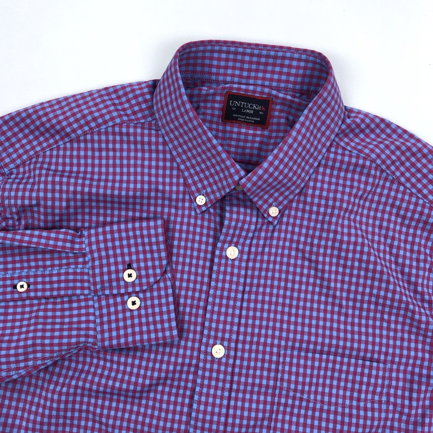 UNTUCKit UNTUCKIT Shirt Men's Large Red Blue Gingham Button-Down Long Sleeve Casual Business Casual Size US L / EU 52-54 / 3 - 2 Thumbnail