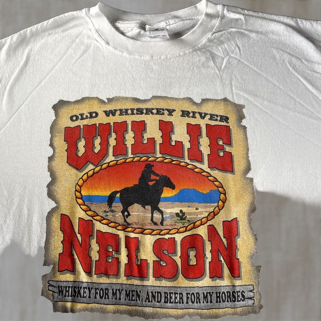 Anvil VINTAGE Willie Nelson Shirt Mens XL White Old Whiskey River Beer For My Horses Graphic Size US XL / EU 56 / 4 - 1 Thumbnail