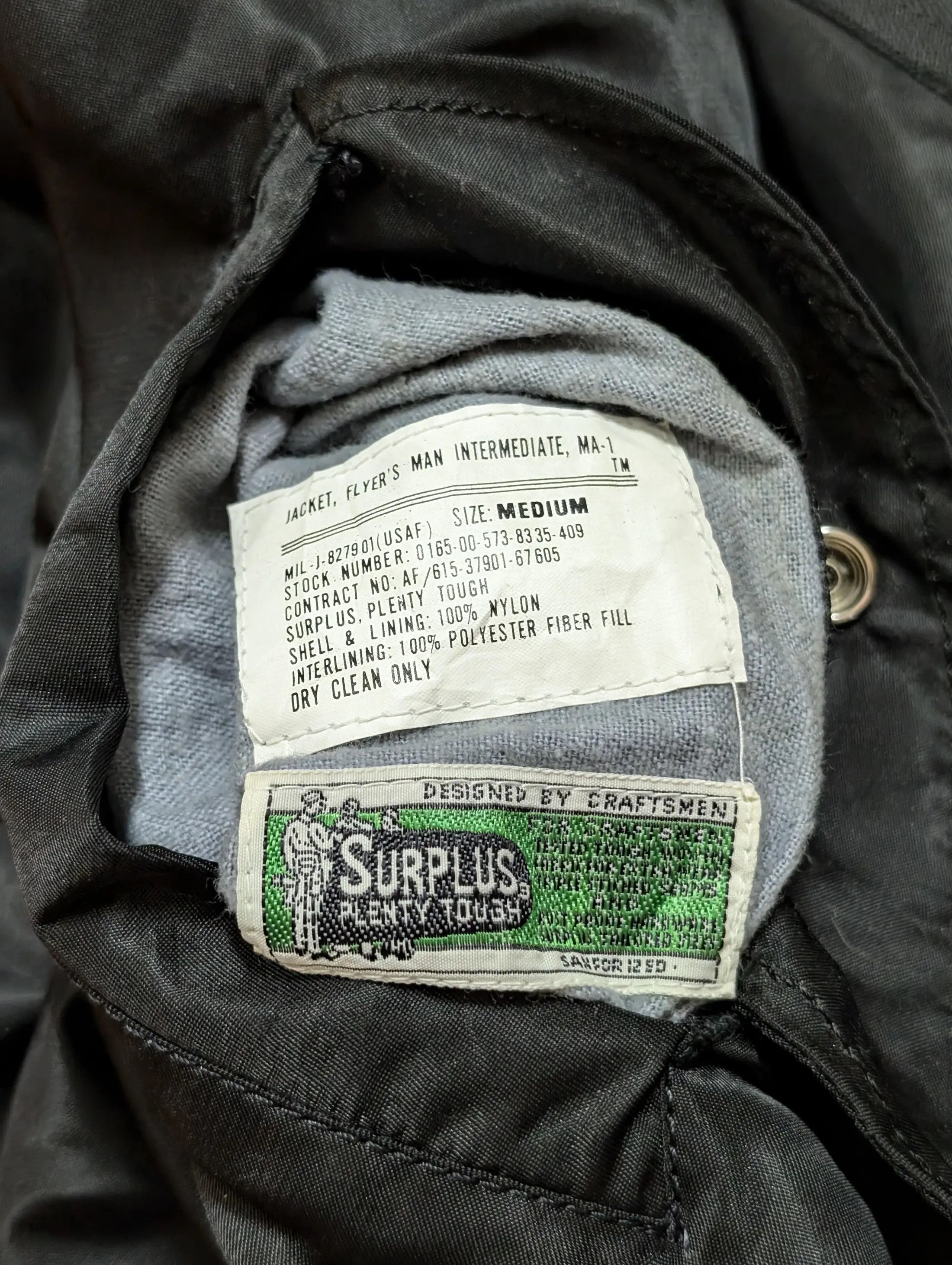 Vintage Vintage Surplas Black MA-1 Bomber Jacket JJJ Flight Jacket Size US M / EU 48-50 / 2 - 13 Thumbnail