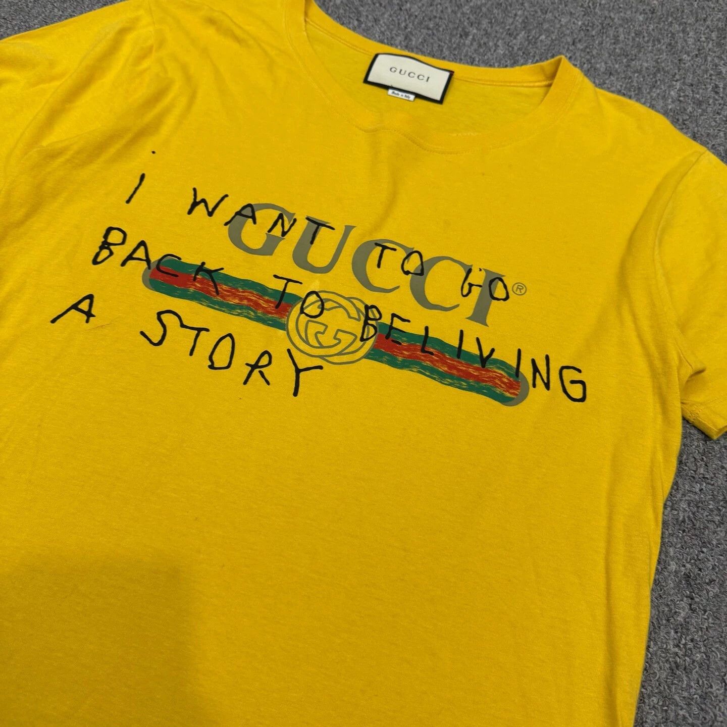 Gucci Gucci Yellow Logo Print Distressed Tee XS 95 New Size XS / US 0-2 / IT 36-38 - 3 Thumbnail