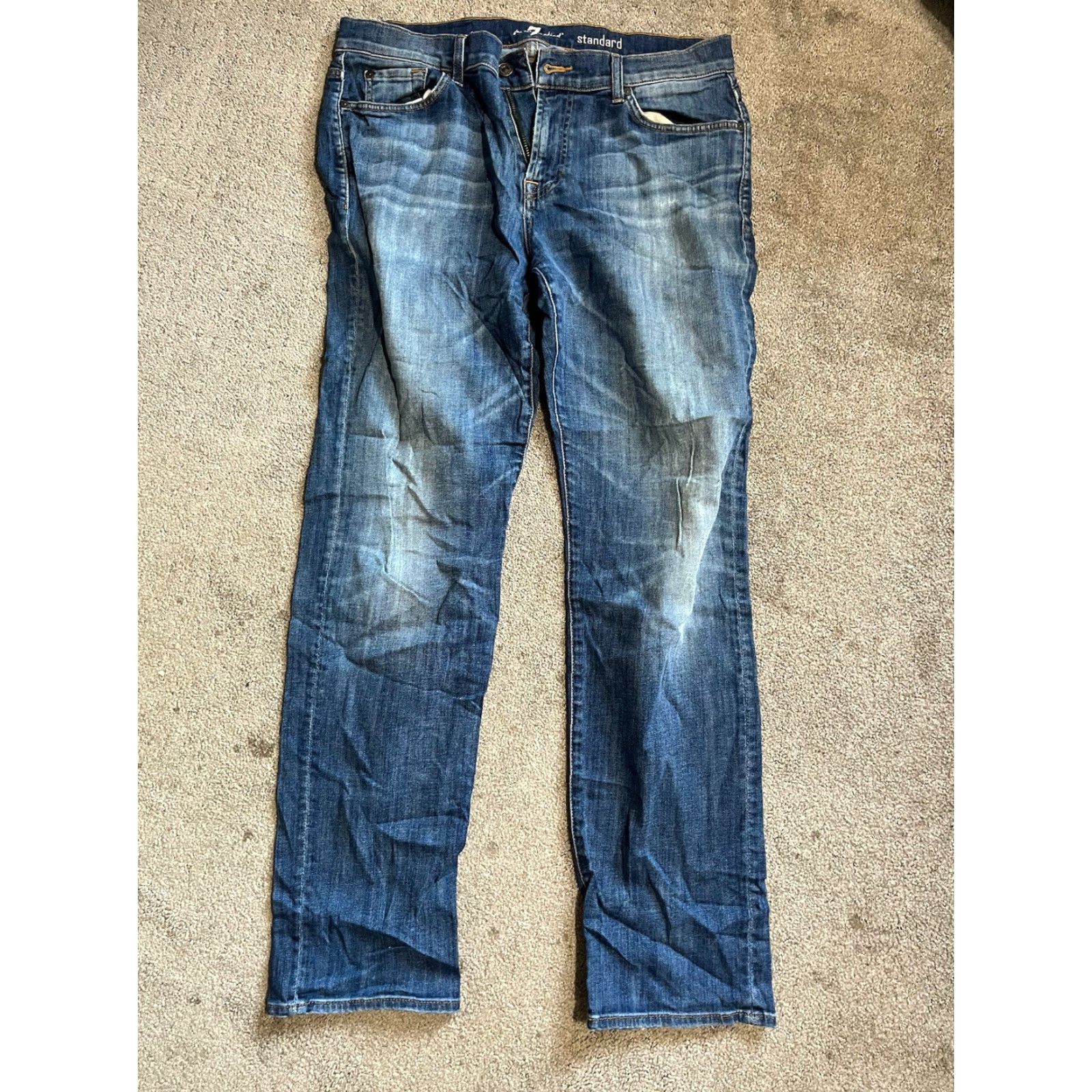 7 For All Mankind 7 For All Mankind Jeans 34x32 Blue Denim Stretch Standard Pants Flaw Mens Size US 34 / EU 50 - 3 Thumbnail