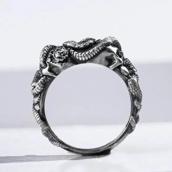 Jewelry Punk Rose Skeleton Double Headed Snake Ring (Size 7-13) Size ONE SIZE - 8 Thumbnail