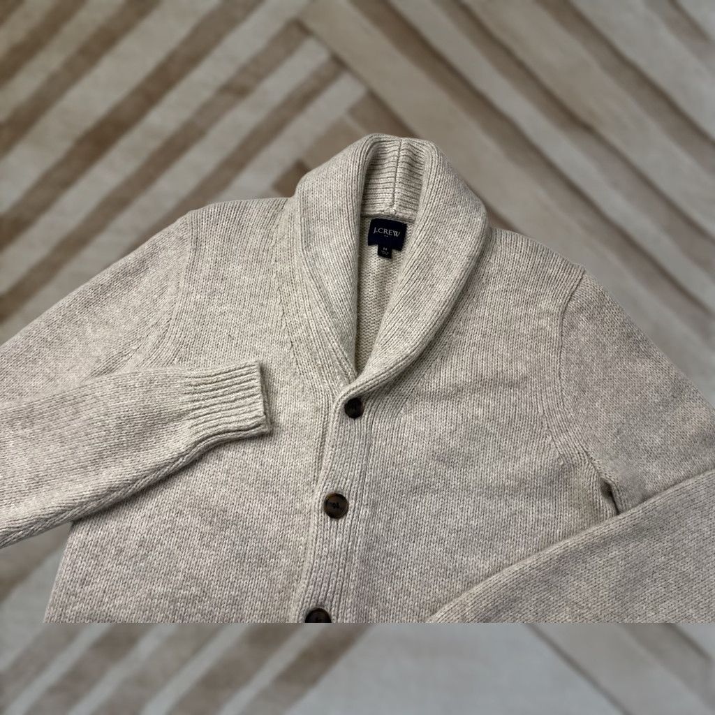J.Crew VINTAGE J.CREW Cardigan Knit Wool Blend Shawl Collar Medium Beige Mens M Sweater Size US M / EU 48-50 / 2 - 1 Thumbnail