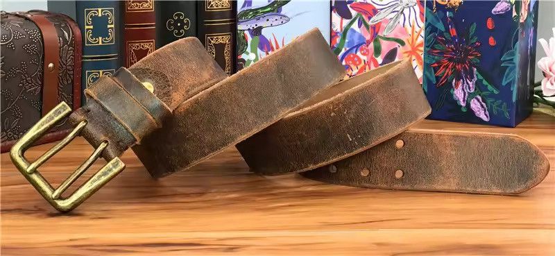 Genuine Leather Super Wide 4.2 CM Thick Genuine Leather Double Buckle Belt Size ONE SIZE - 6 Thumbnail