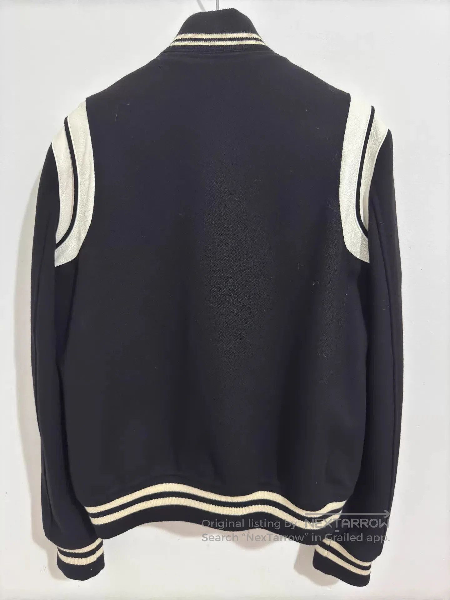Saint Laurent Paris Black Varsity Bomber Jacket with Leather Sleeves. Size US M / EU 48-50 / 2 - 2 Thumbnail