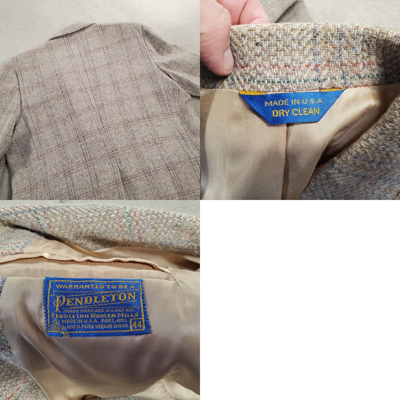 Pendleton VINTAGE Pendleton Blazer Mens 44 Beige Plaid Wool 2 Piece Jacket Coat Jacket/Coat Regular Prime Size 44R - 9 Thumbnail