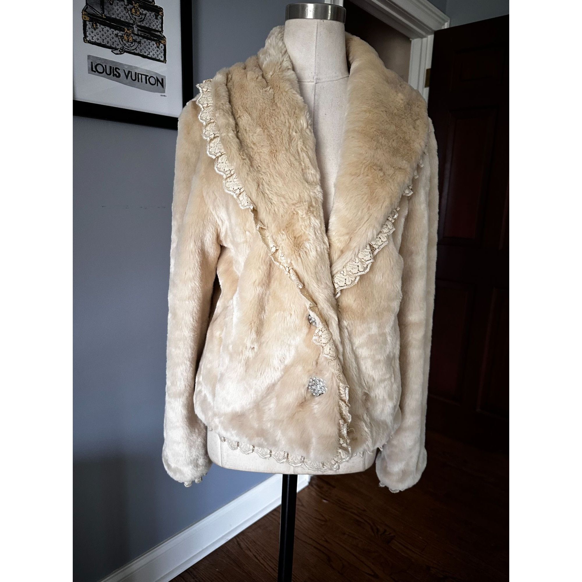 Black Rivet Cream Black Rivet formal festival Jacket Faux fur cream jack Size L / US 10 / IT 46 - 1 Thumbnail