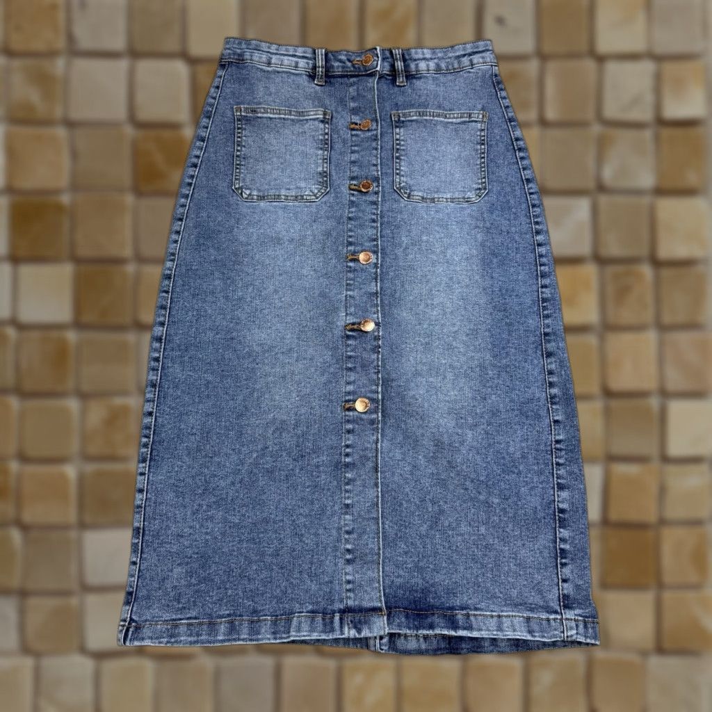 Vintage Love Gen Denim Midi Skirt Size 9/30 A-Line High Waist Patch Pocket Blue Womens Midi Denim Skirt 9 Girls? Size 30" / US 8 / IT 44 - 1 Thumbnail