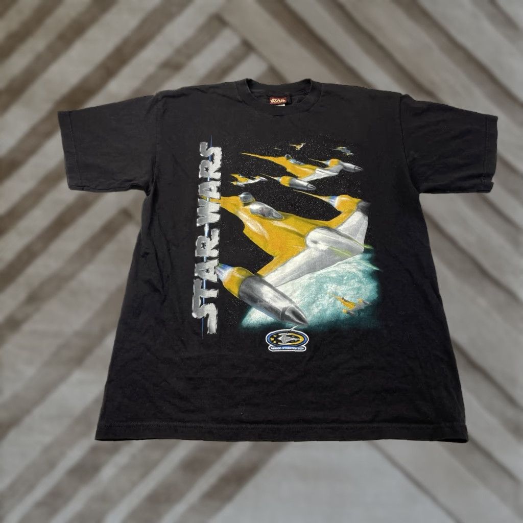 Star Wars VINTAGE Star Wars T-Shirt XL Black 90s Naboo Starfighter Shirt Men Short Sleeve Crew Neck Graphic Print Logo Limited Edition Size US XL / EU 56 / 4 - 1 Thumbnail