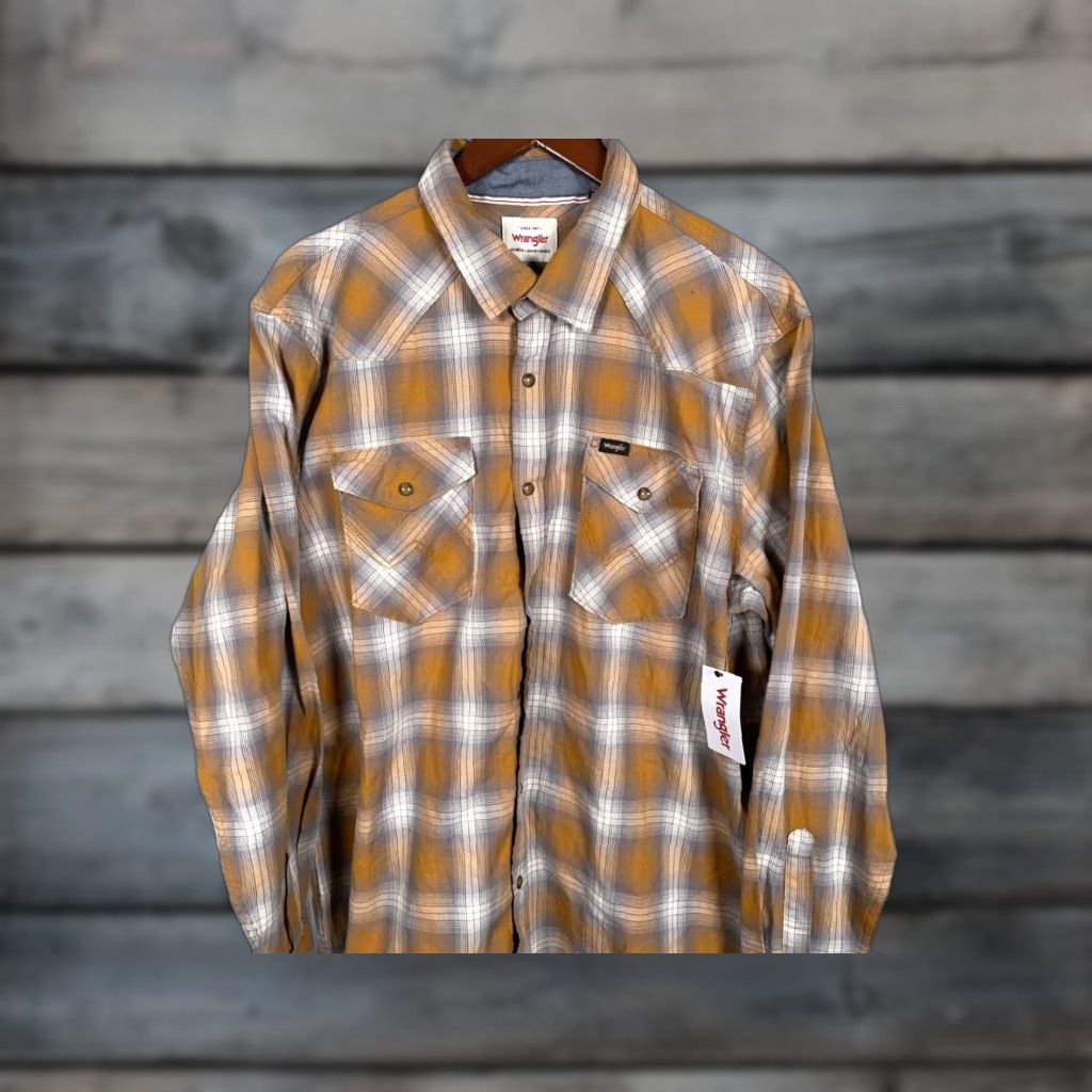Wrangler Wrangler Western Style Shirt Adult XL Brown Plaid Long Sleeve Snap Button Casual Mens Size US XL / EU 56 / 4 - 1 Thumbnail