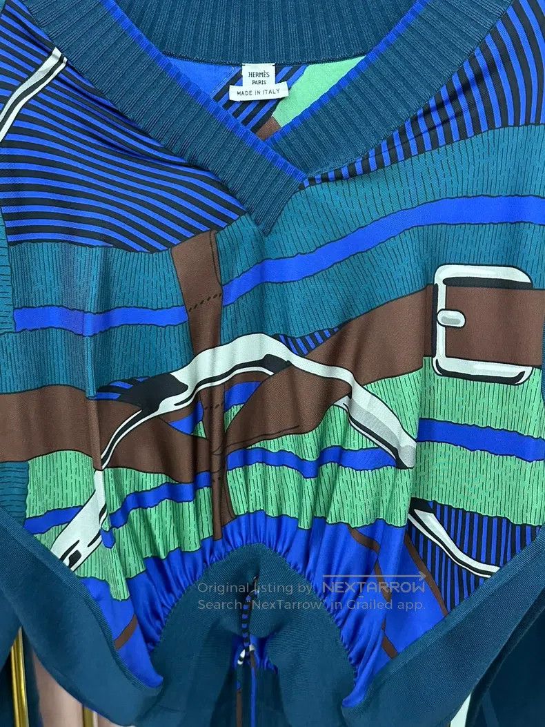 Hermes Hermes Blue Ruched Silk and Wool V-Neck Knit Top Size XXS / US 00 / IT 34 - 3 Thumbnail