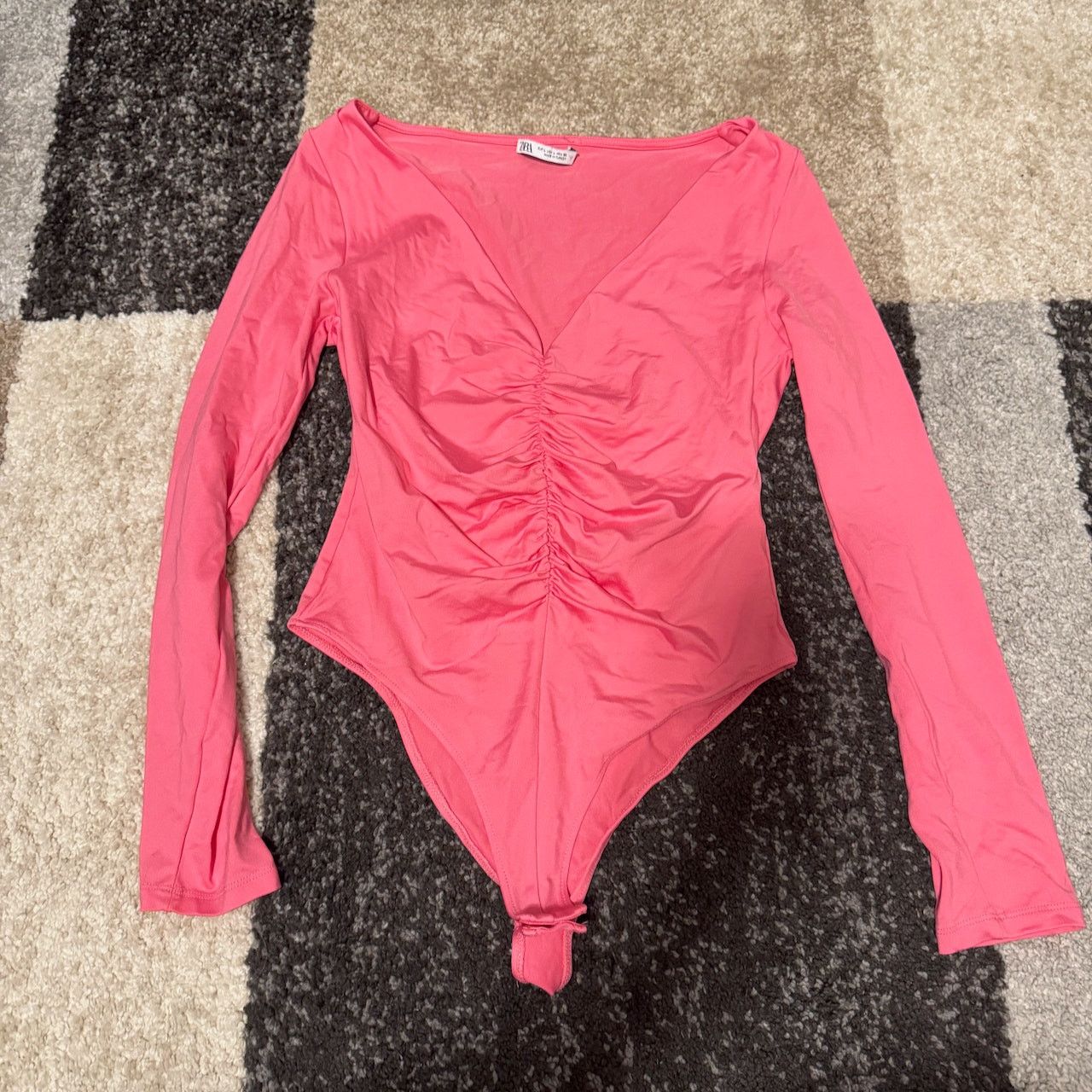 Zara Zara Ruched Pink Long Sleeve Bodysuit Size L / US 10 / IT 46 - 4 Thumbnail