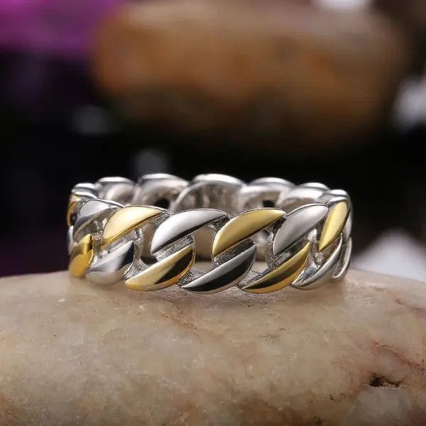 VIBE Gold Silver Color Cuban Chain Ring (size 7-12 ) Size ONE SIZE - 5 Thumbnail