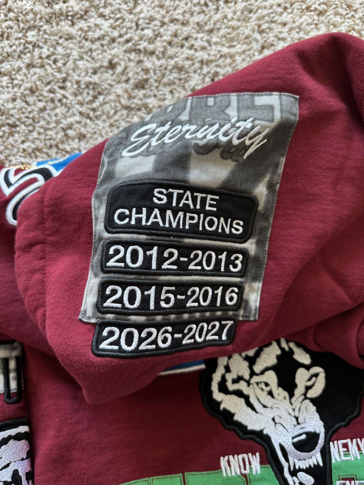 Supreme Warriors Appliqué Zip Up Hooded Sweatshirt Cardinal Red Size US L / EU 52-54 / 3 - 9 Thumbnail
