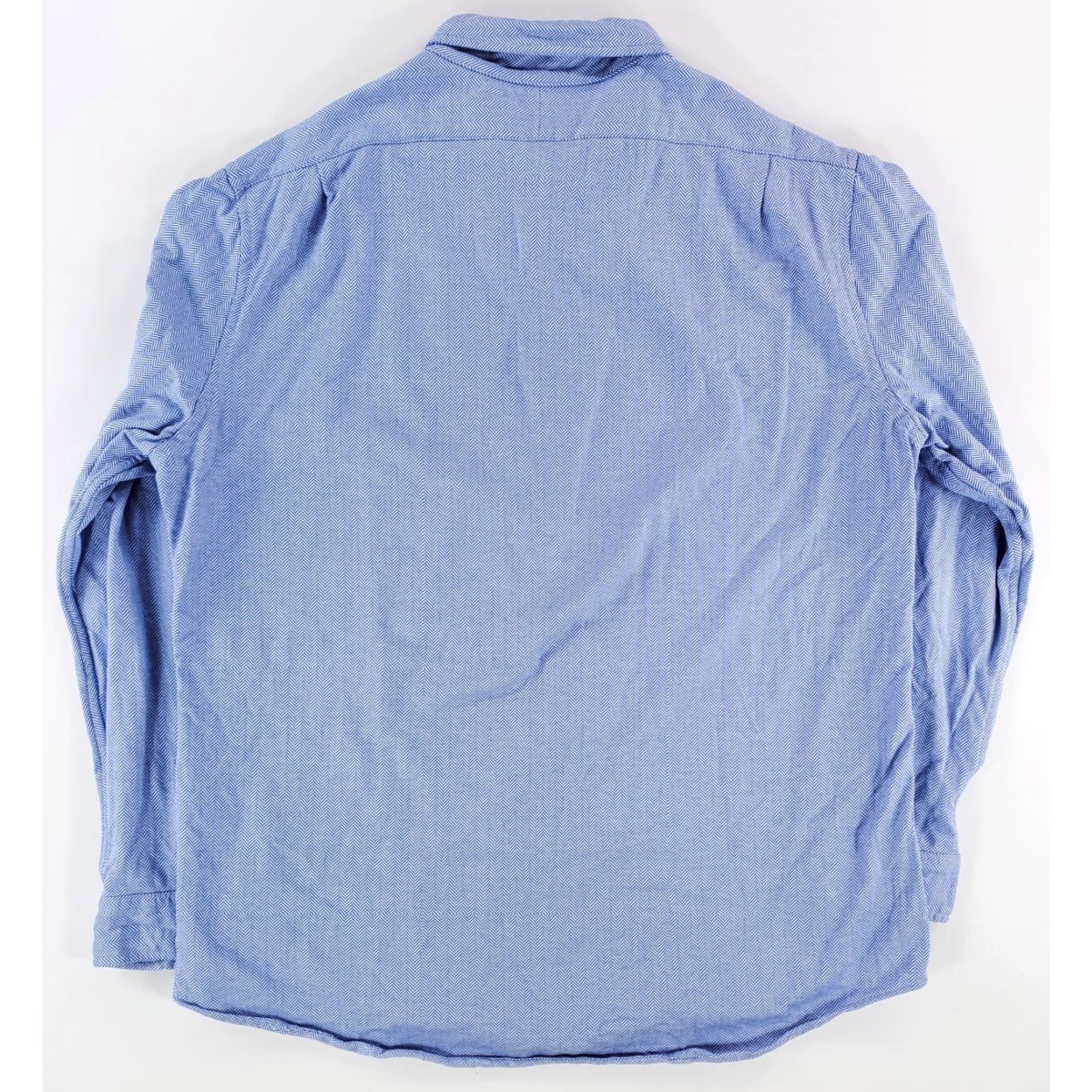 Polo Ralph Lauren Polo Ralph Lauren Knit Button-Up Dress Shirt Herringbone Blue Mens XXL Long Sleeve Shirt Size 48R - 4 Thumbnail