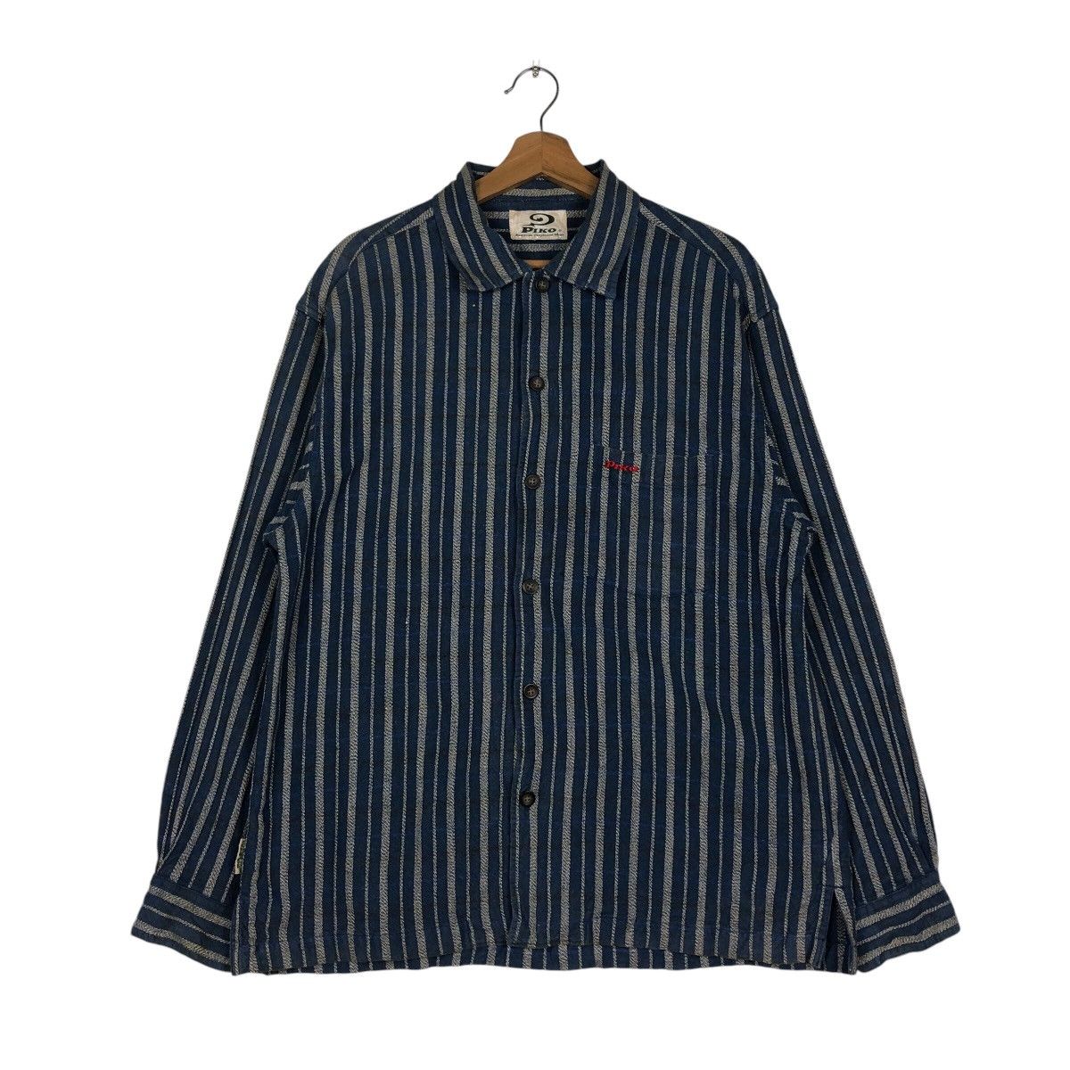 Indigo 📌Vintage Indigo Button Jacket Piko Striped Hickory Design Size US L / EU 52-54 / 3 - 2 Thumbnail