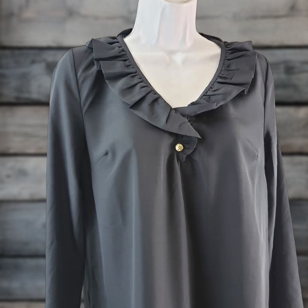 Vintage Mud Pie Blouse Tunic Womens XS Solid Black Long Sleeve Ruffle Neck Size XS / US 0-2 / IT 36-38 - 1 Thumbnail
