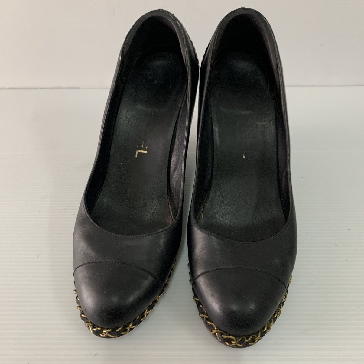 Chanel Chanel Black Leather Wedges Shoes Size US 7.5 / IT 37.5 - 7 Thumbnail