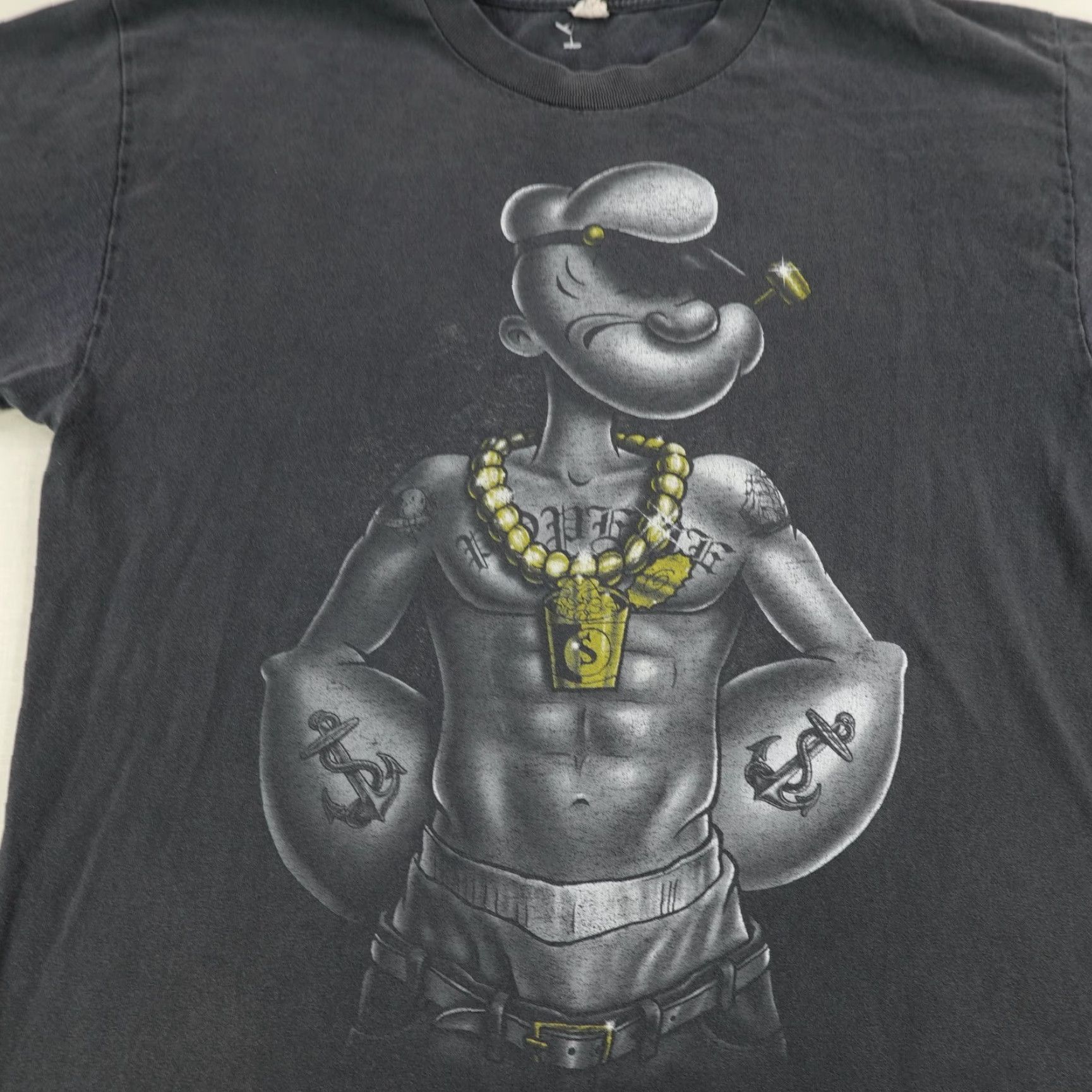 Vintage VINTAGE Alstyle Popeye Graphic Print T-Shirt Mens Large Black 2001 Y2K Cartoon Bling Size US L / EU 52-54 / 3 - 3 Thumbnail