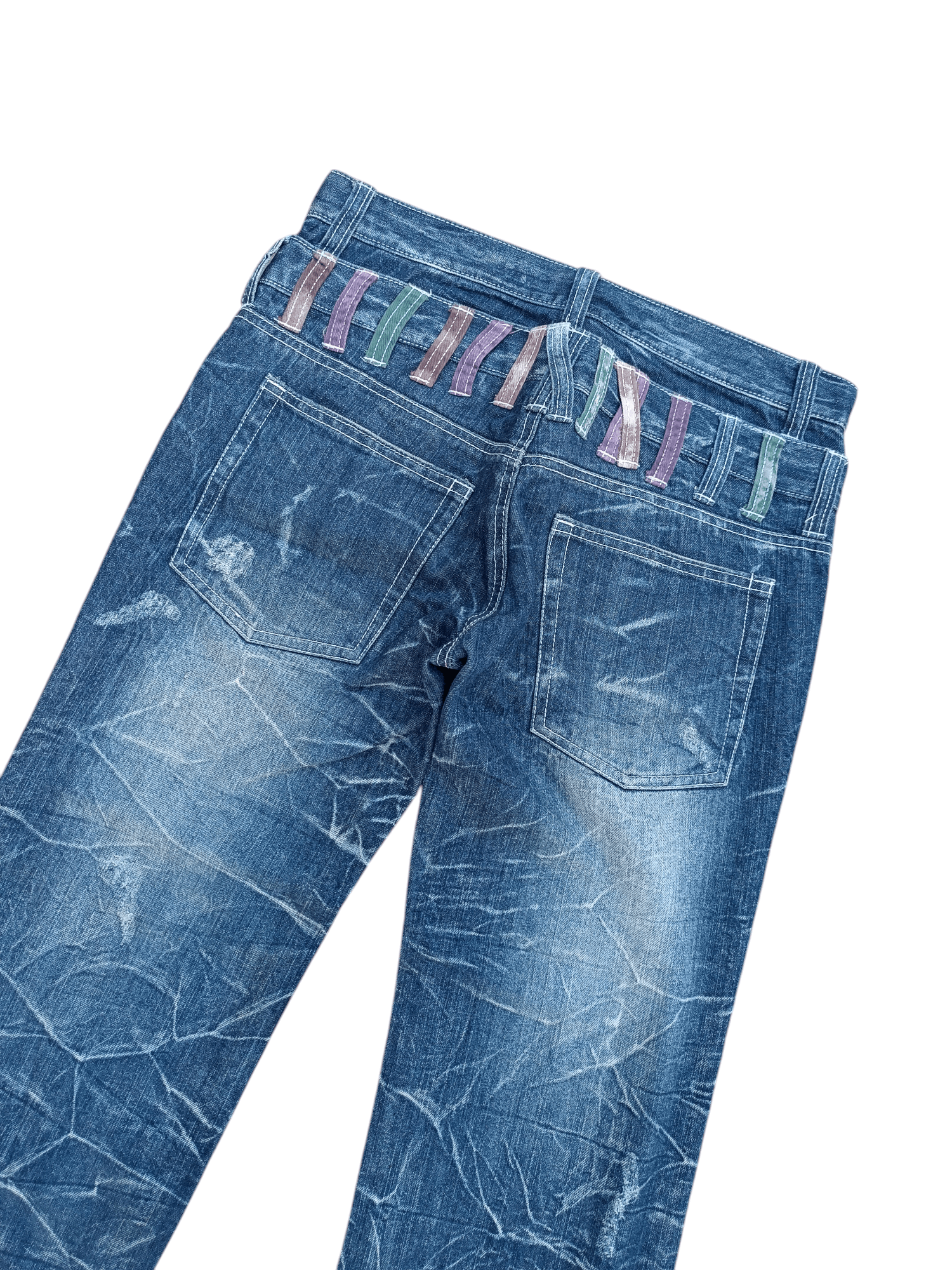 Japanese Brand RARE🔥JNYLAUS DOUBlLE WAIST WHISKERS DISTRESSED DENIM Size US 31 - 13 Thumbnail