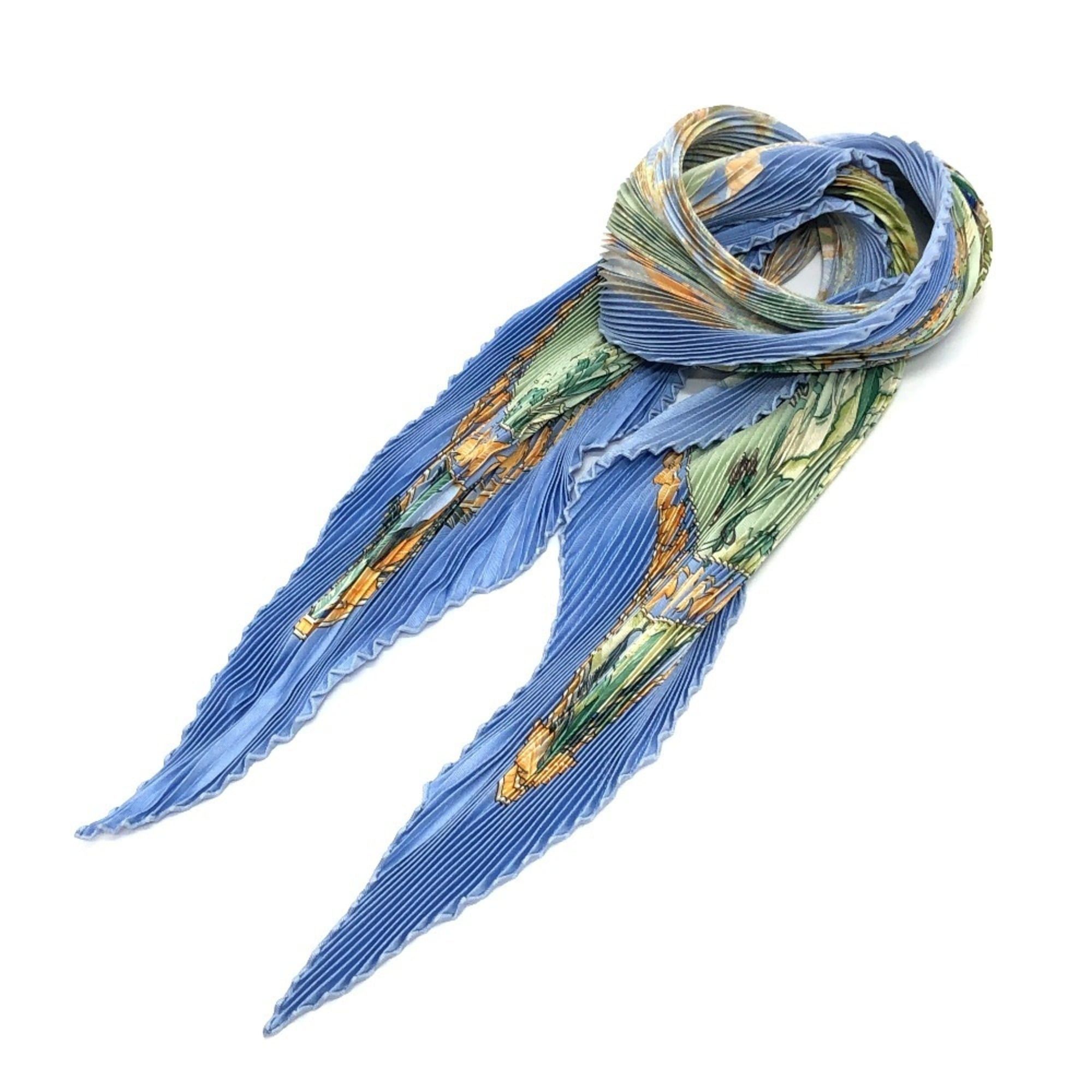 HERMES AMAZONIA pleated scarf silk women's blue