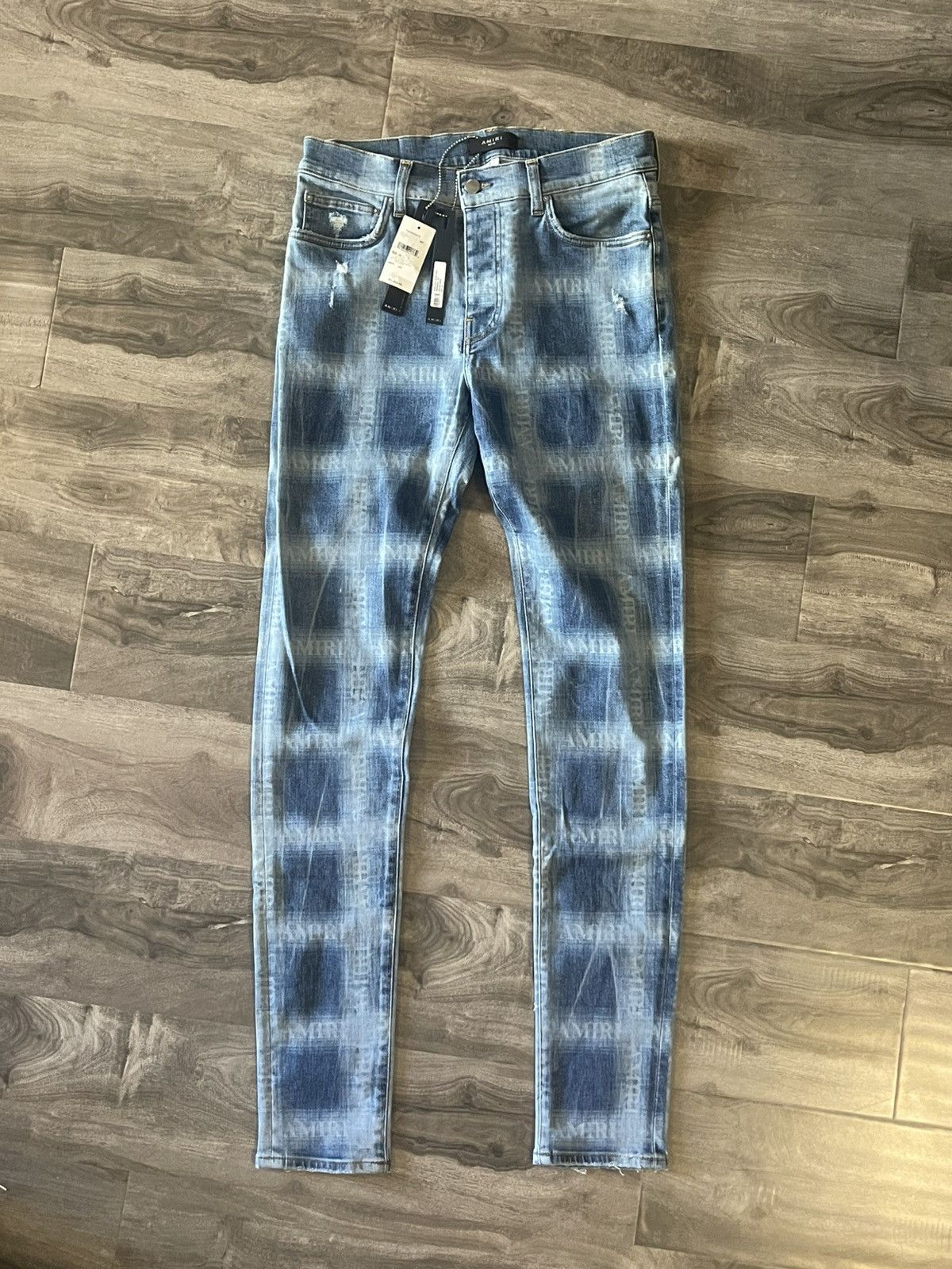 Amiri Amiri Blue Plaid Spellout Jeans Size US 32 / EU 48 - 1 Thumbnail