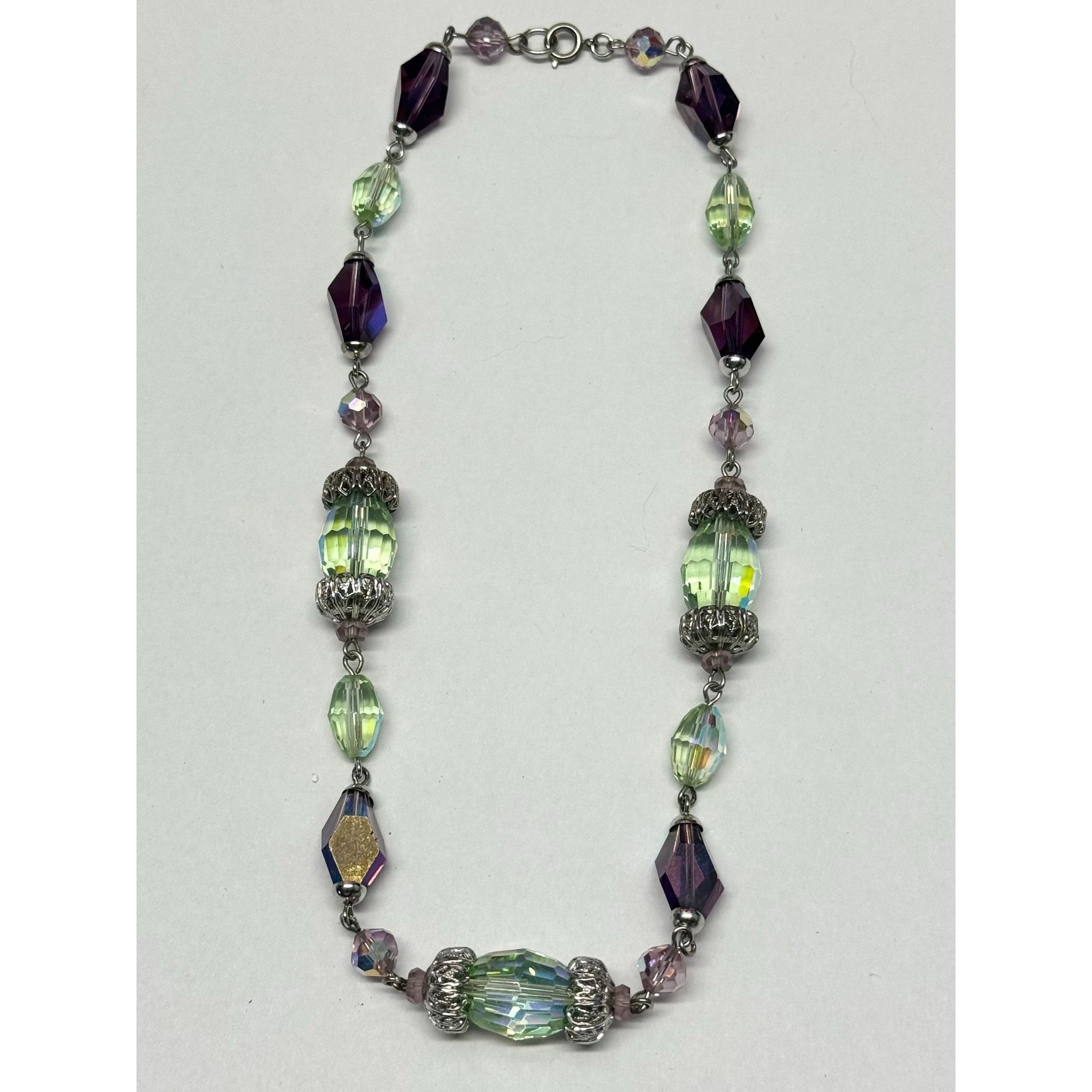 Vintage Vintage purple green silver filigree beaded crystal necklace Size ONE SIZE - 3 Thumbnail
