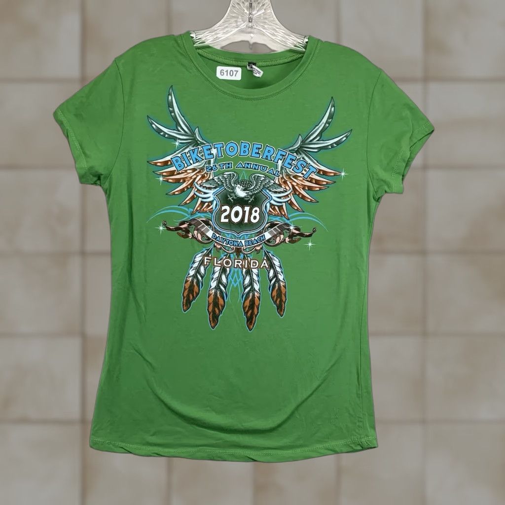 Vintage Bike Week T-Shirt XL Green Graphic Print Eagle Wings Casual Women 2018 Daytona Beach Biker Size XL / US 12-14 / IT 48-50 - 1 Thumbnail