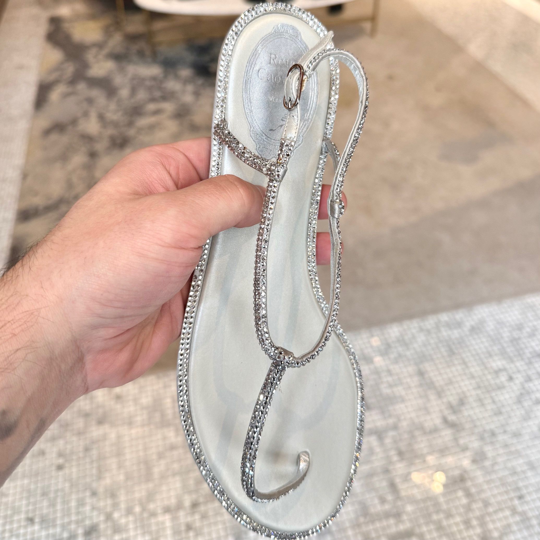 Rene Caovilla René Caovilla Metallic Silver Crystal Diana Thong Sandals Size US 9 / IT 39 - 8 Thumbnail