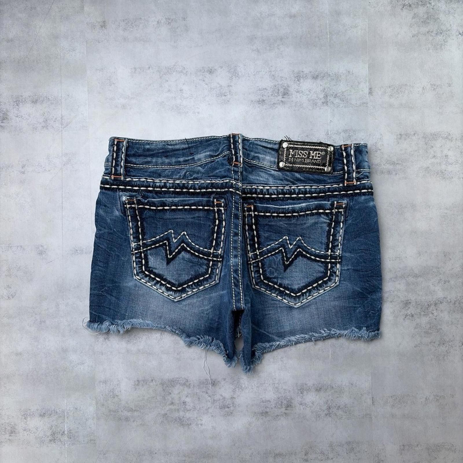 Other Y2K Blue Miss Me Grunge Stitched Denim Mini Shorts Size 30" / US 8 / IT 44 - 1 Thumbnail