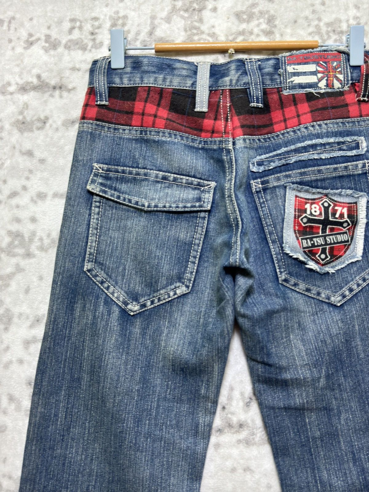 Hysteric Glamour Batsu Studio Punk Streetwear Graphic Tartan Patch Denim Size US 29 - 9 Thumbnail