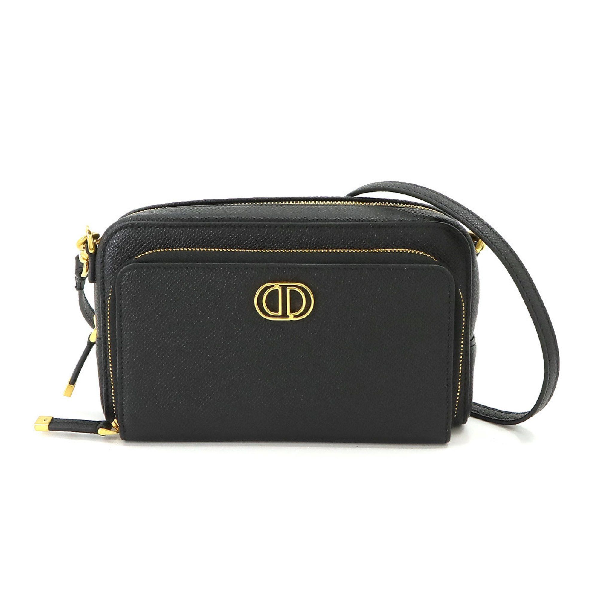 image of Christian Dior Caro Double Pouch Shoulder Bag Leather Black S7431Ubae, Women's