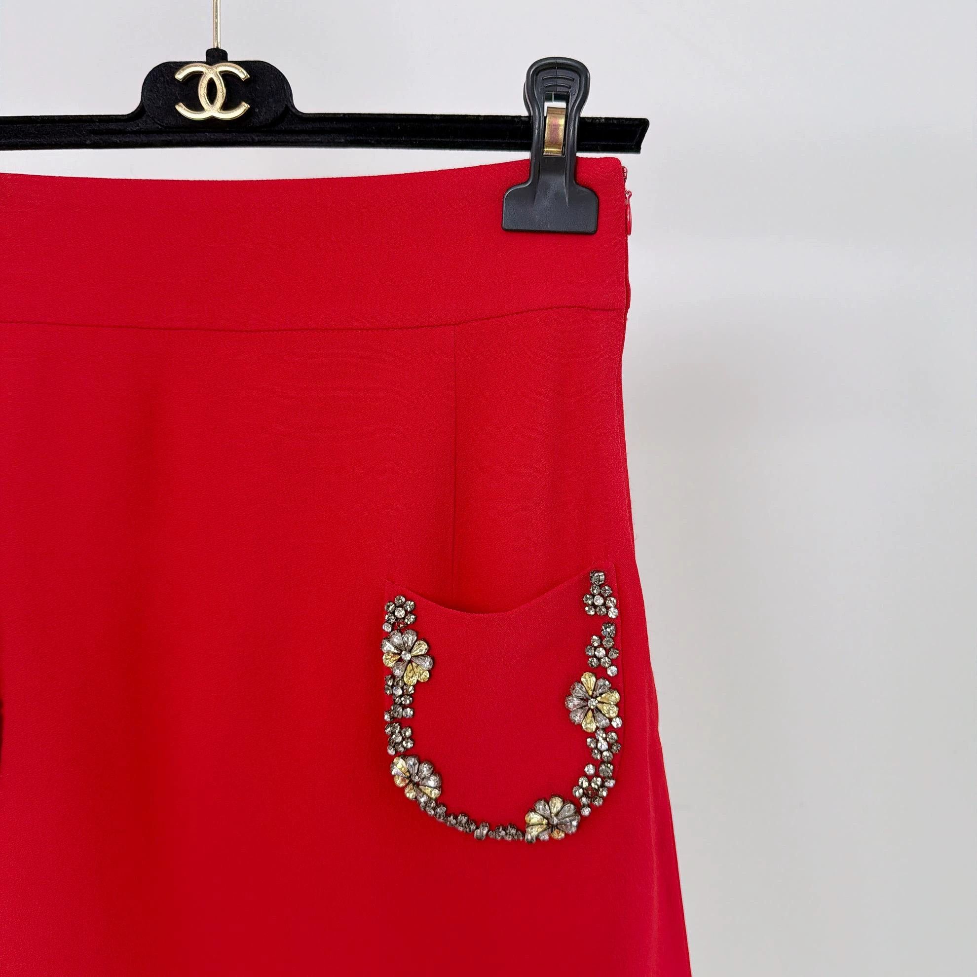 Miu Miu MIU MIU Women's Red Crystal Skirt 42 Size 28" / US 6 / IT 42 - 3 Thumbnail