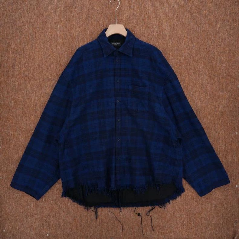Balenciaga Flannel Plaid Embroidered Hem Destruction Jacke