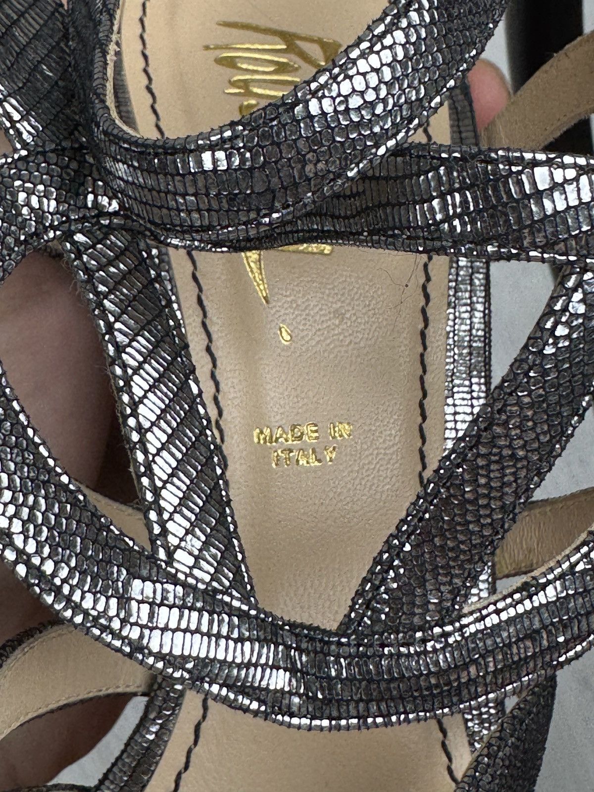 Designer Jerome C. Rousseau silver leather gladiator sandals heels Size US 10 / IT 40 - 14 Thumbnail
