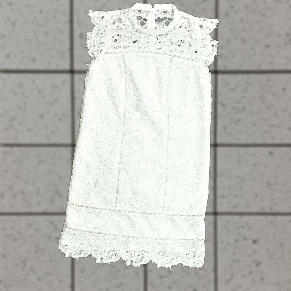 white dress floral Elsa White Floral Applique Mini Dress S