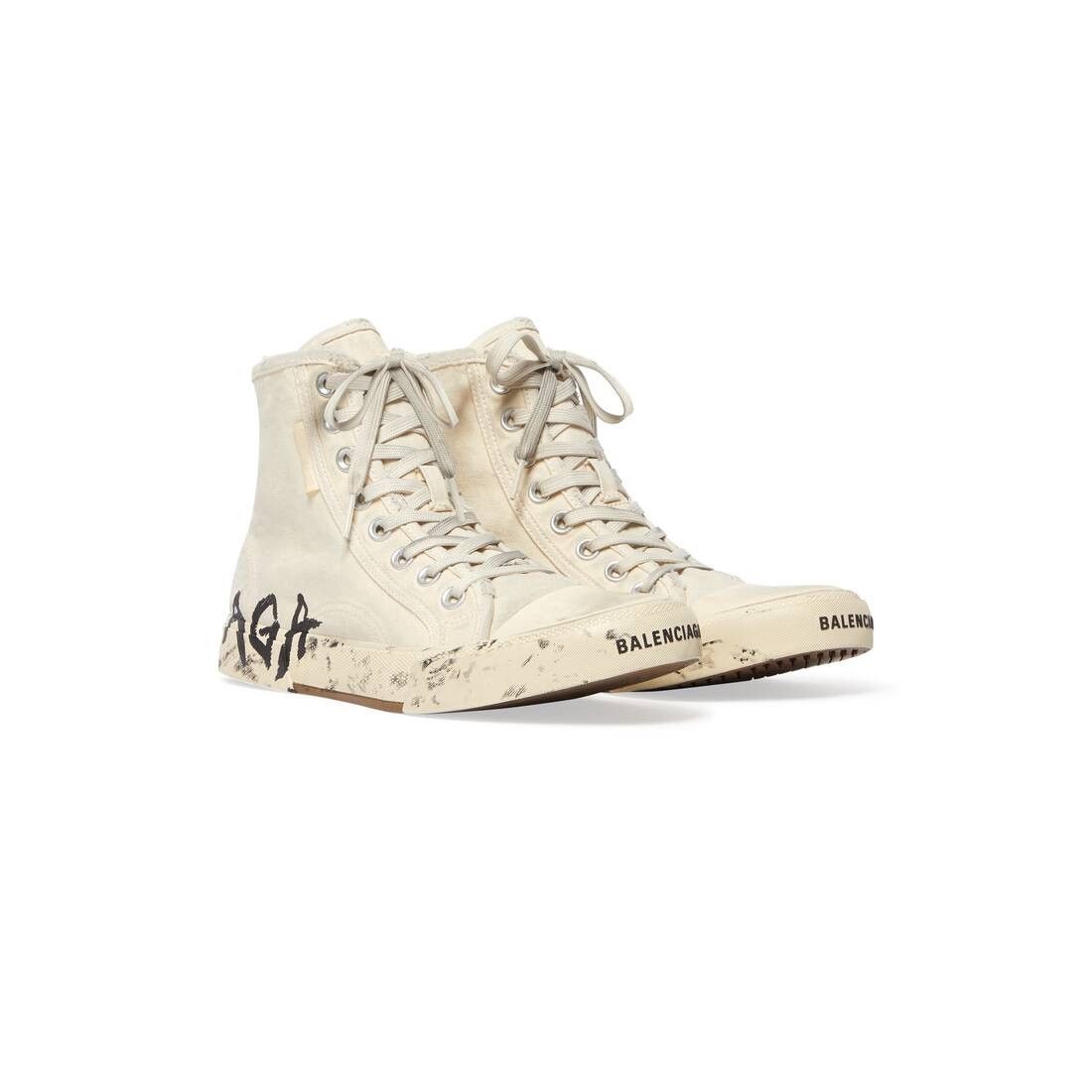Balenciaga o1mt1gz0824 Paris High Top Graffiti Sneaker in Cream Size US 14 / EU 47 - 2 Thumbnail