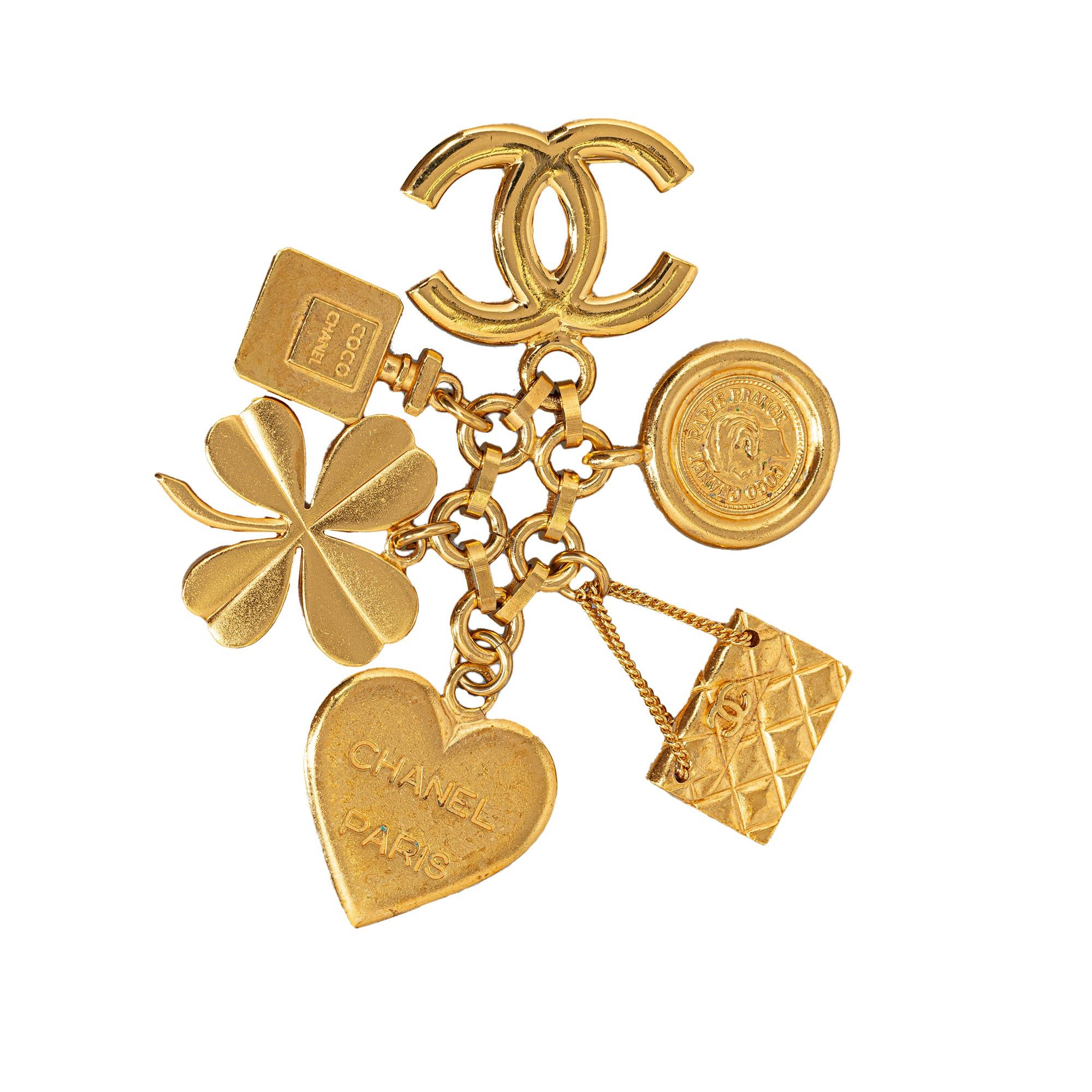 image of Chanel Icon Charms Pin Brooch Costume Brooch in Gold, Women's