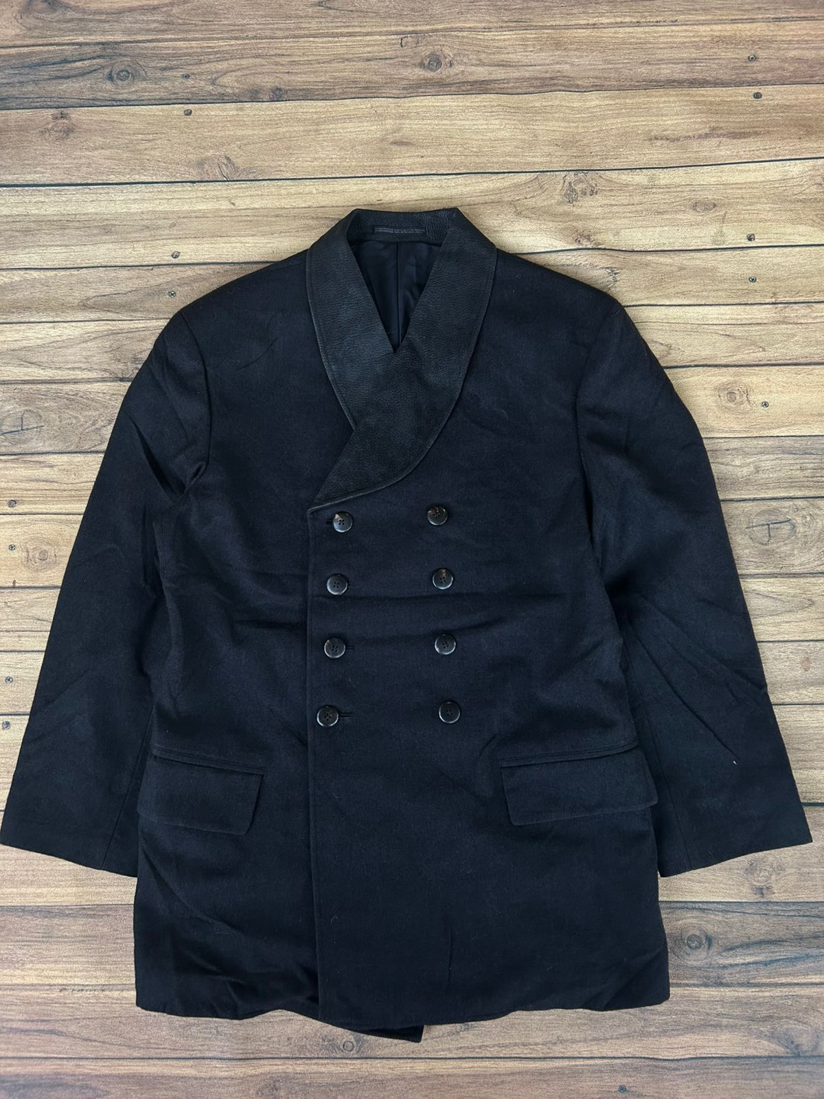 Yohji Yamamoto Yohji yamamoto pour homme leather neck wool coat Size 44S - 1 Thumbnail