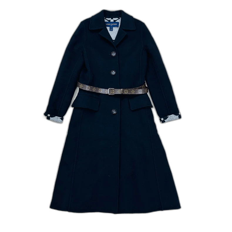 Louis Vuitton Wool Coat with Patterned Belt