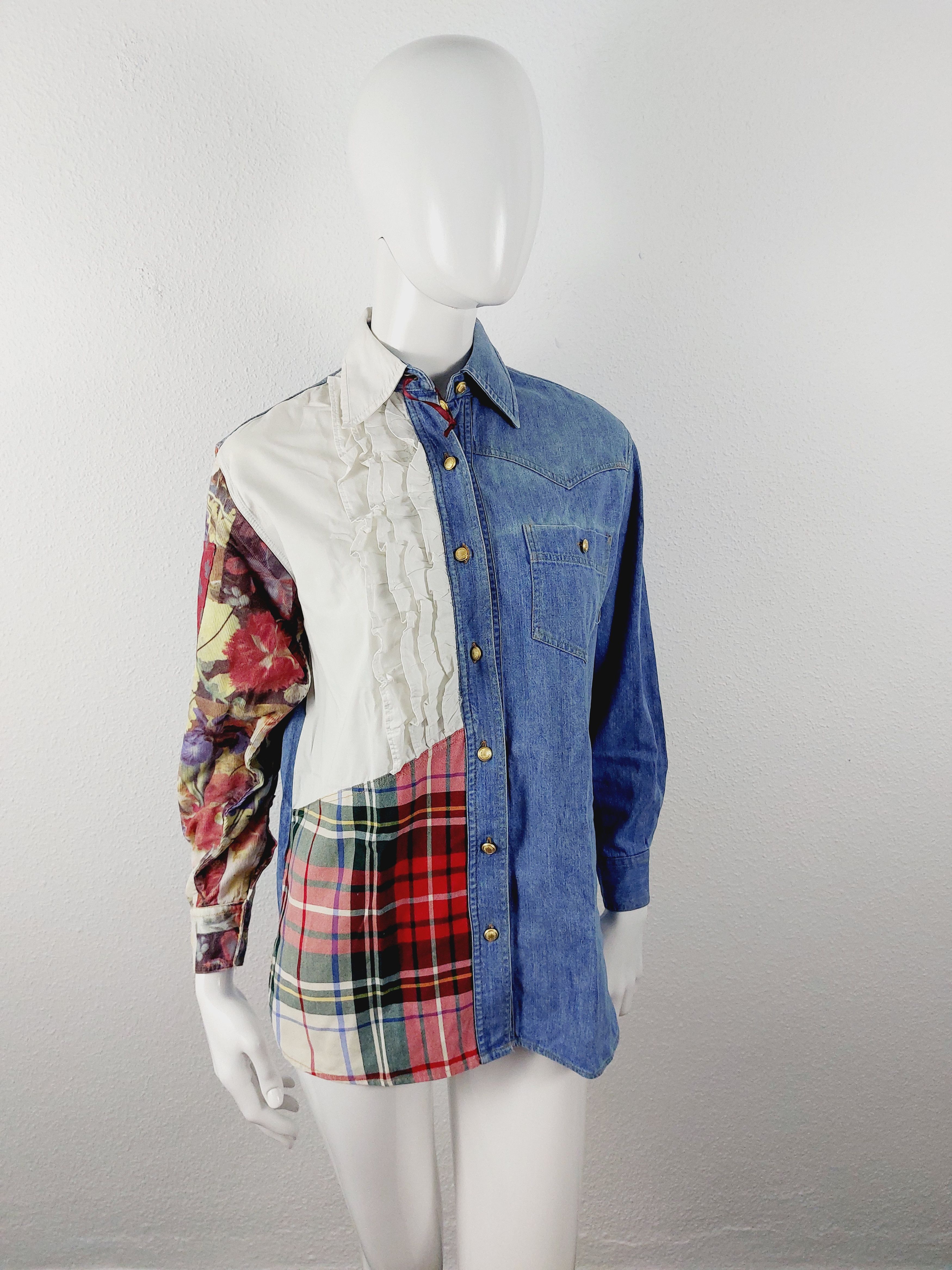 Moschino Moschino Jeans Patchwork Jeans Denim Ruffled Tartan Shirt Size US XS / EU 42 / 0 - 13 Thumbnail