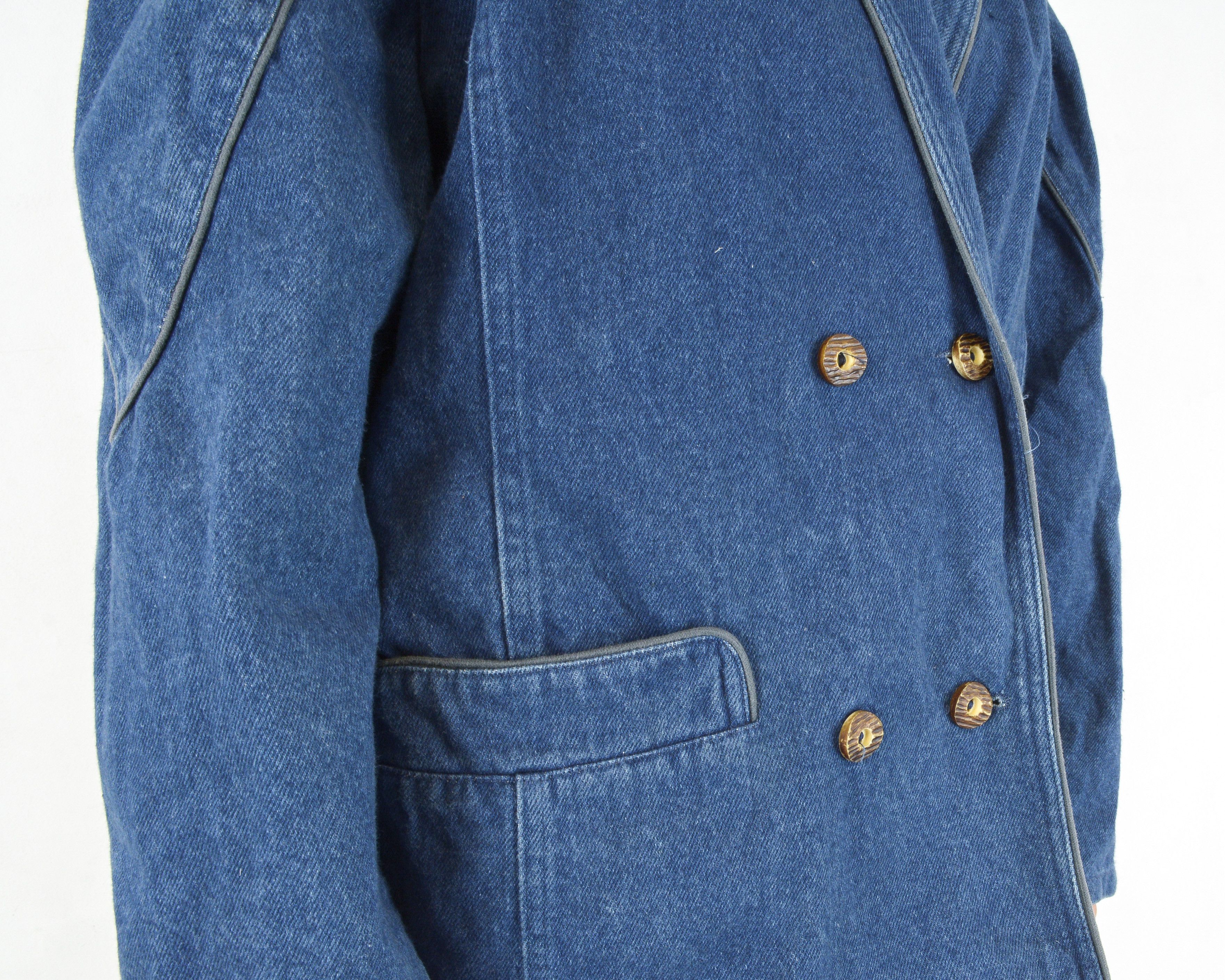 Vintage L Denim Jean Jacket Button Up Blazer Double Breasted Top Size L / US 10 / IT 46 - 7 Thumbnail