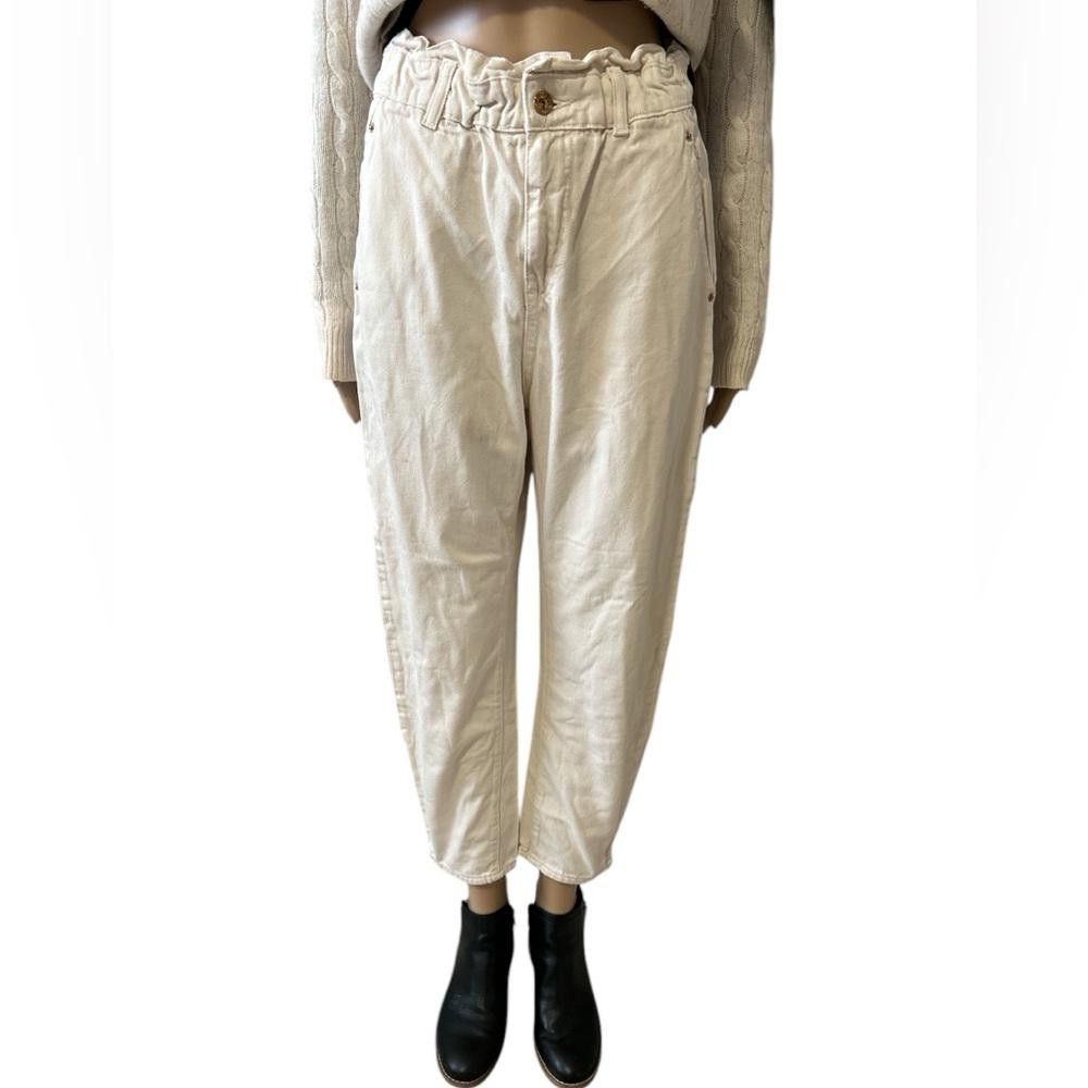 Zara Zara Cream Coloured Paper Bag Waist Jeans Size 27" / US 4 / IT 40 - 1 Thumbnail