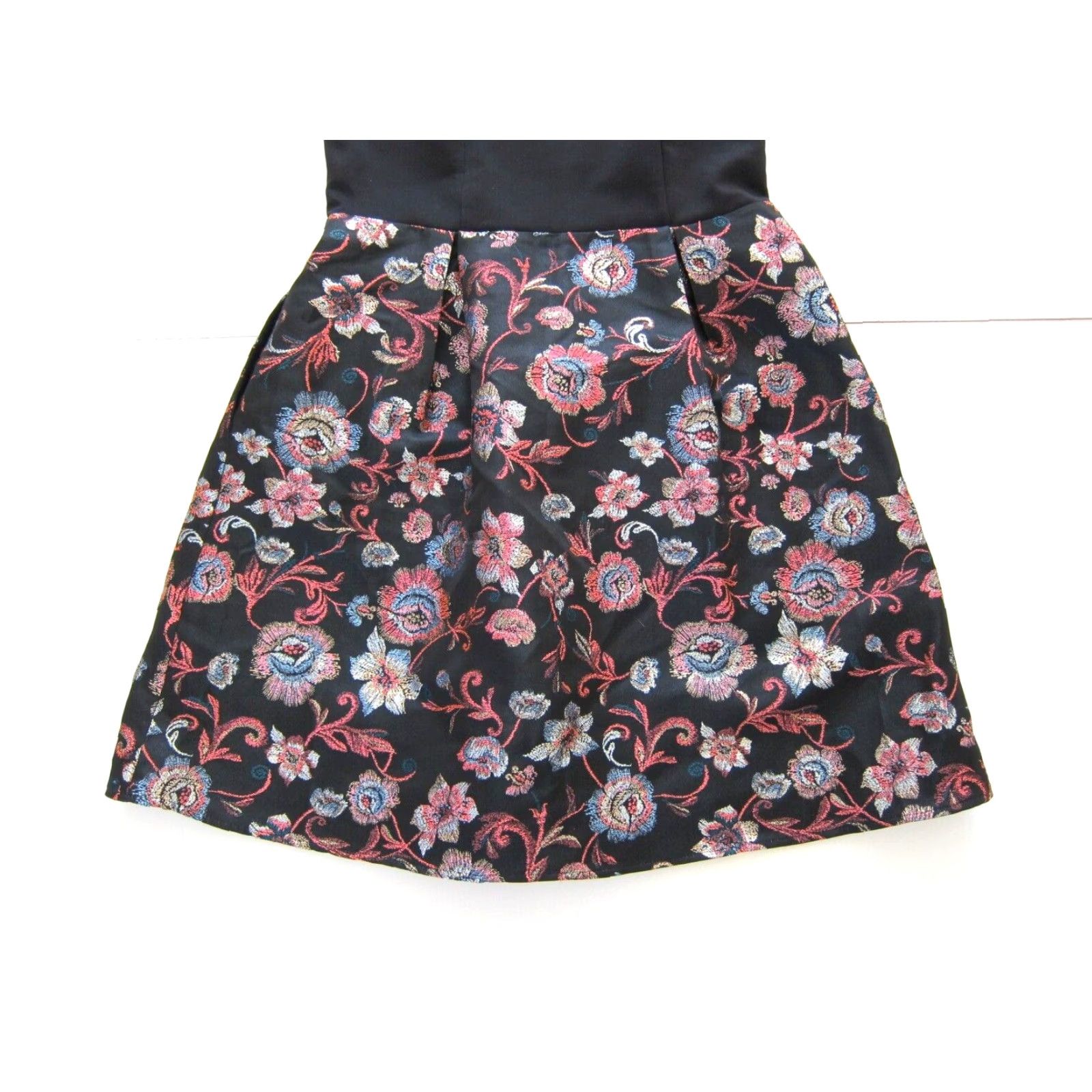 Vintage Francesca's Fit & Flare Dress L - Floral Pink Black Metallic Silver Pockets, V-Neck, Sleeveless, Knee Length, Back Zip, Woman, Coat Size L / US 10 / IT 46 - 8 Thumbnail