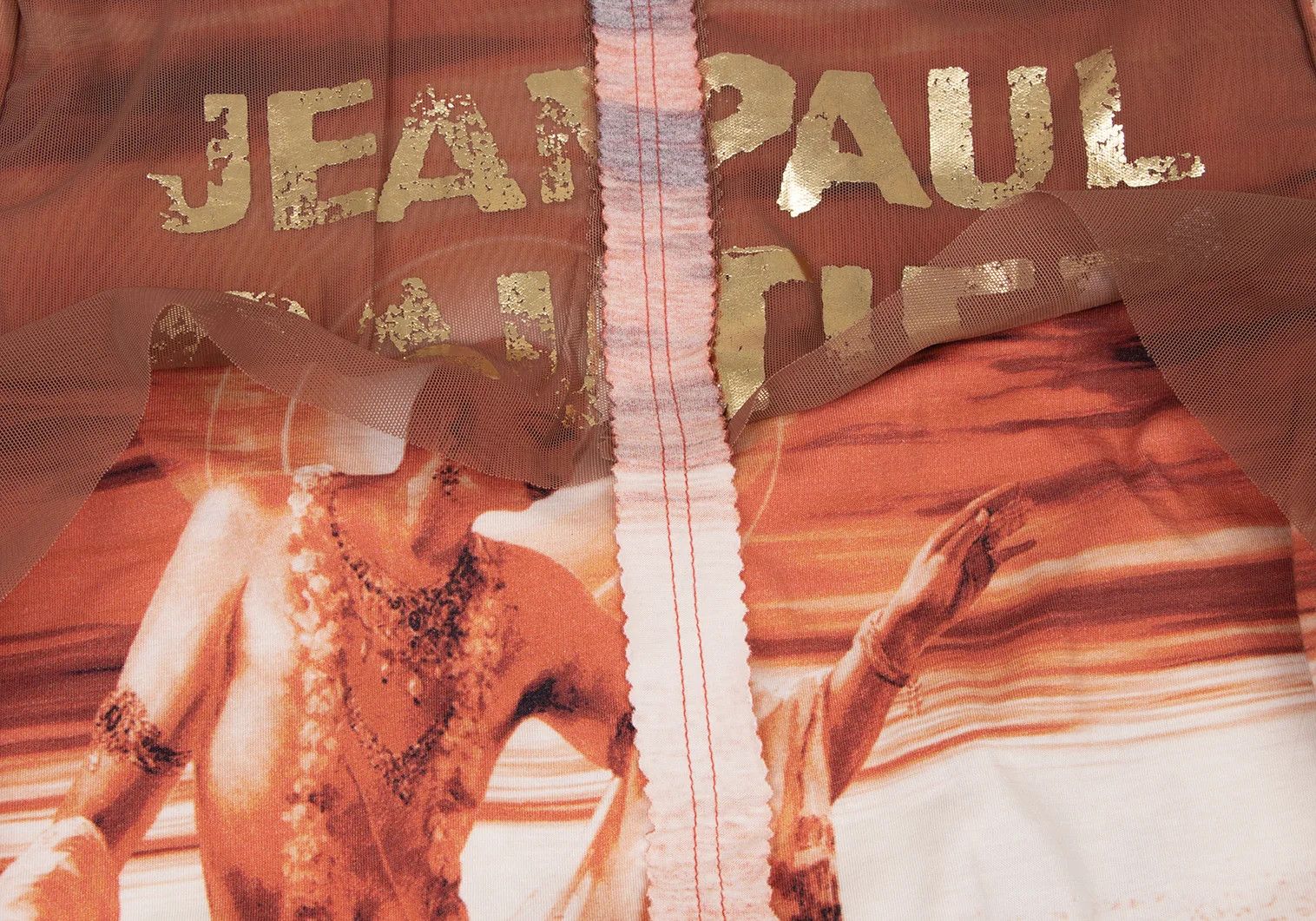 Jean Paul Gaultier Shoulder Pad Pinked Cut T-Shirt in Orange and White Size US M / EU 48-50 / 2 - 5 Thumbnail