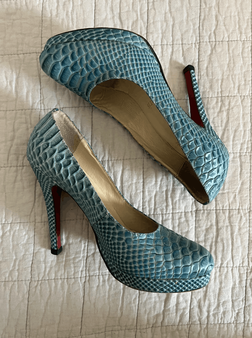 Christian Louboutin Authentic Christian Louboutin Blue Python Pumps, Size 38 Size US 7 / IT 37 - 6 Thumbnail