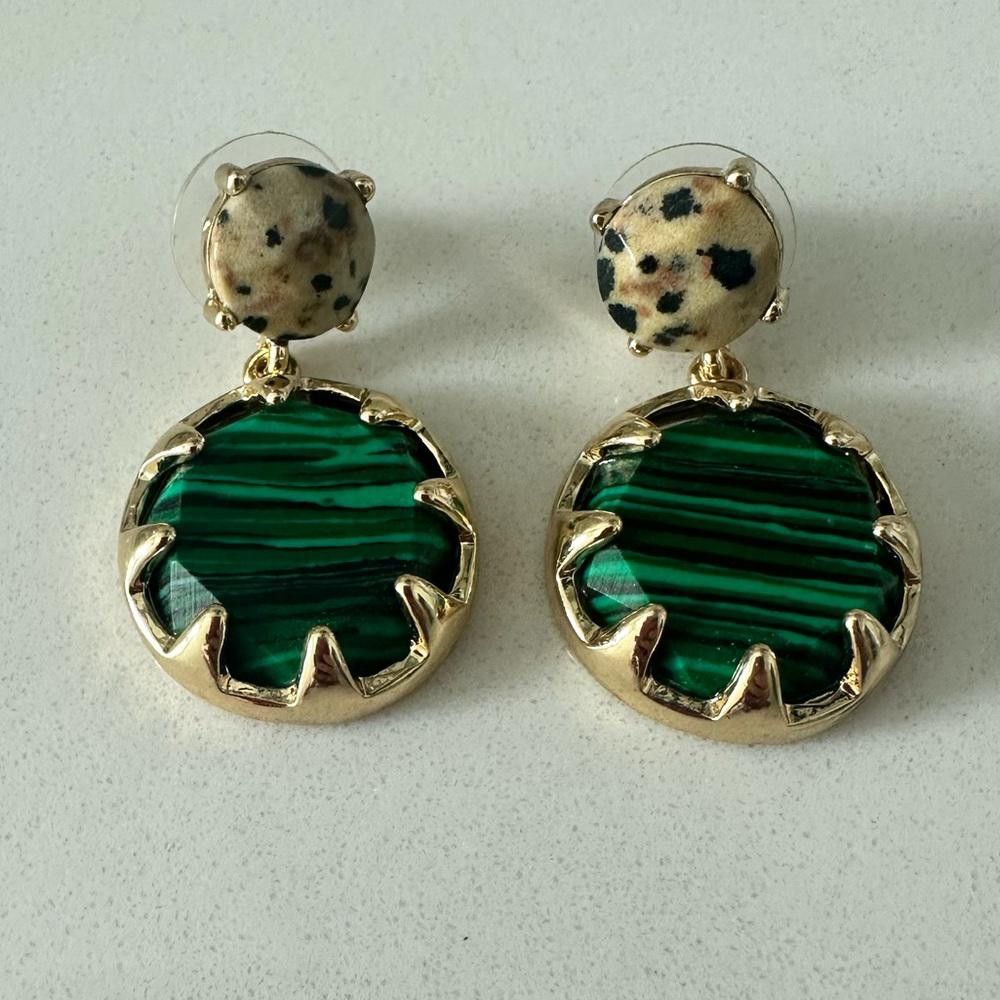 Designer Everri Green Malachite Dalmatian Jasper Round Drop Earrings Size ONE SIZE - 1 Thumbnail